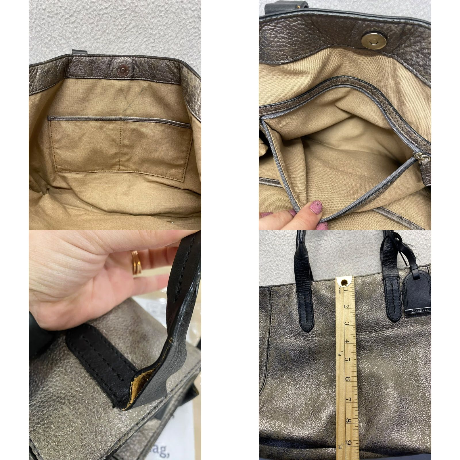 Cole Haan Cole Haan Metallic Pebbled Leather Shoulder Tote Bag Womens Bag Metallic Finish Pebbled Leather Shoulder Bag Good Condition Size ONE SIZE - 8 Thumbnail