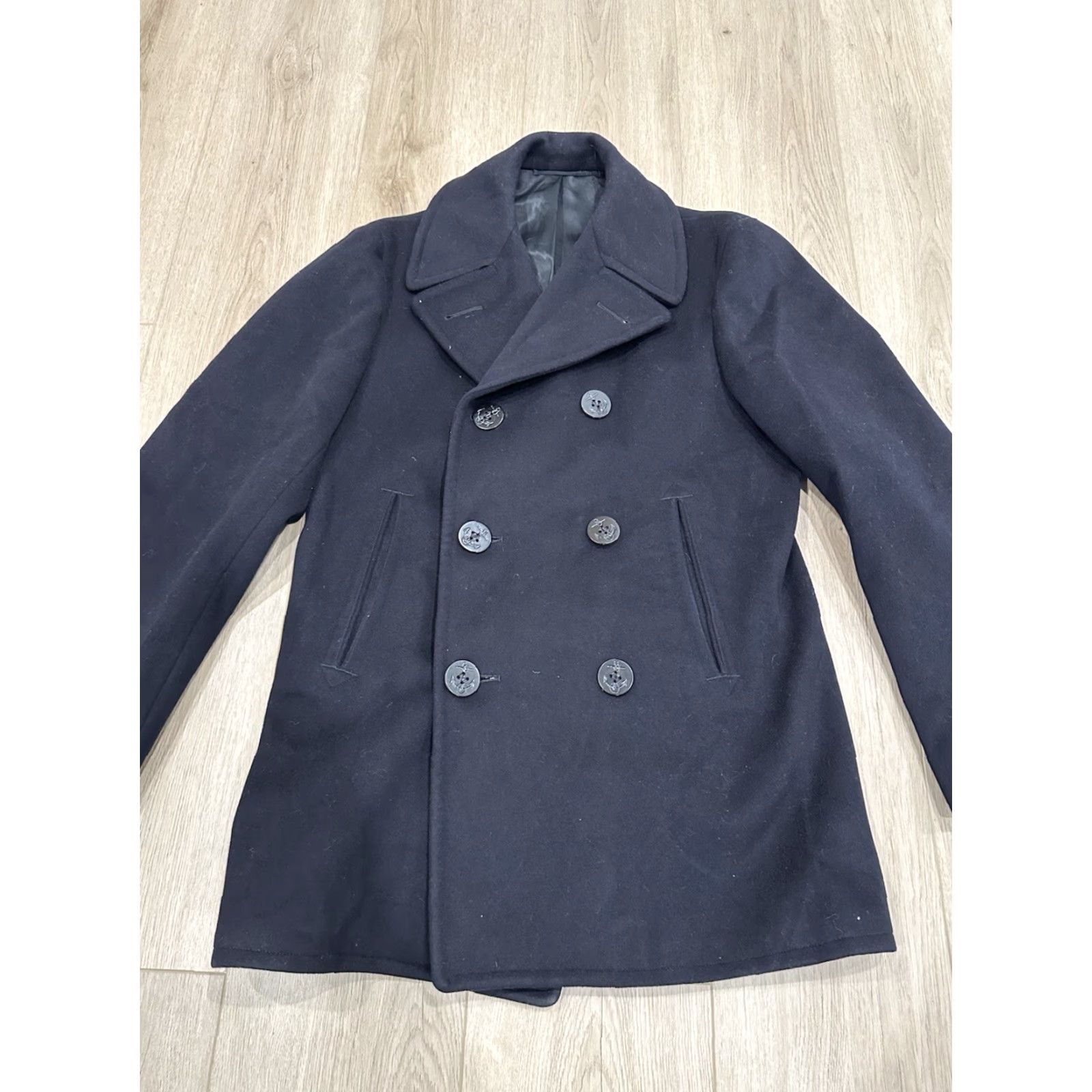 Vintage VINTAGE Kersey US Navy Peacoat 36R Wool Black Double-Breasted Navy Mens Coat Pockets Sailor Style Size US XXS / EU 40 - 3 Thumbnail