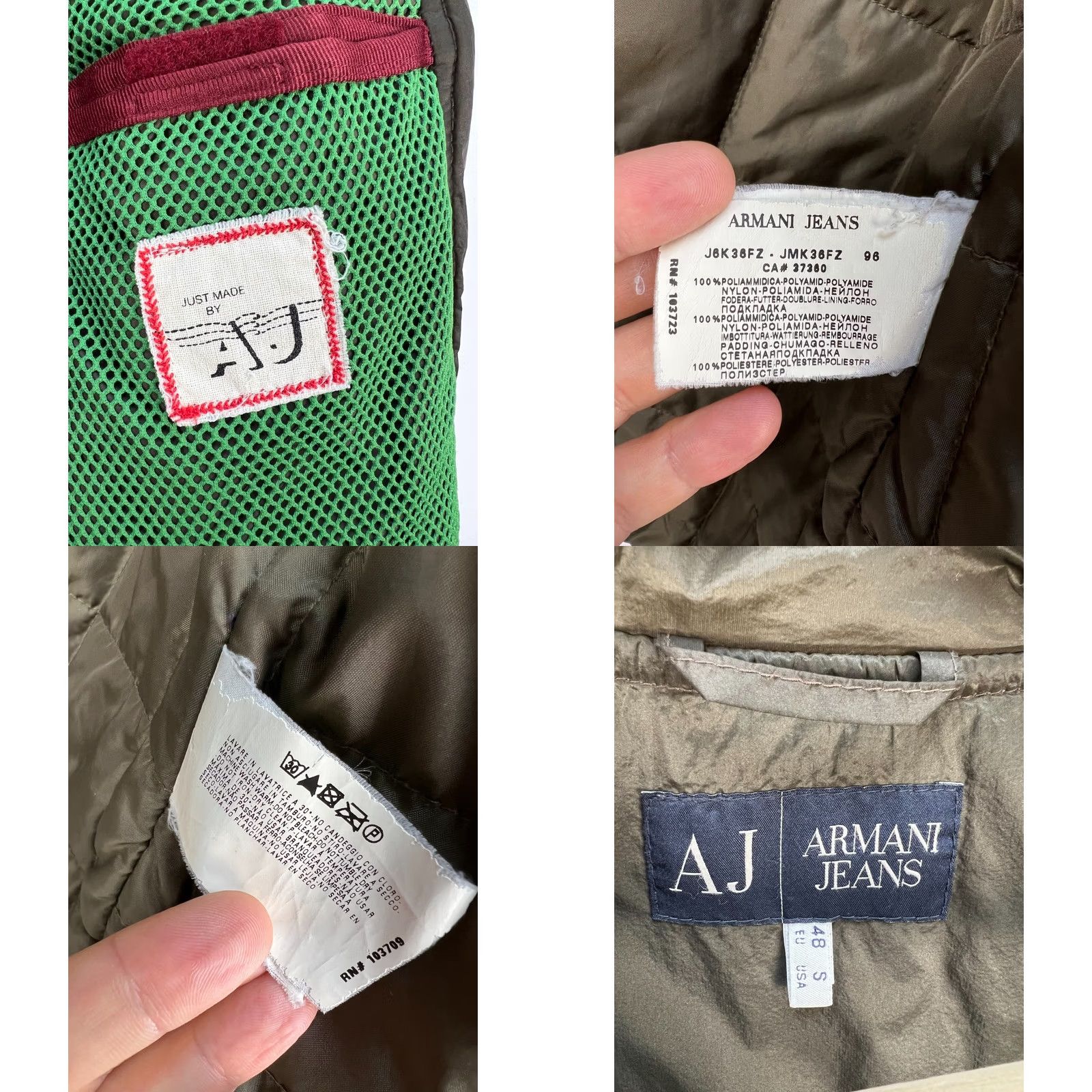 Vintage VINTAGE Armani Jeans Jacket Men S Nylon Lightweight & Warm Dark olive green Logo Archive Piece EU 48 / US S Size US 29 - 9 Thumbnail