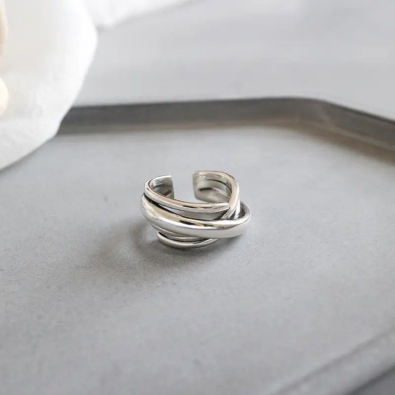 Jewelry × Vintage Exaggerated Personality 925 Sterling Silver Geometric Rings Size ONE SIZE - 3 Thumbnail