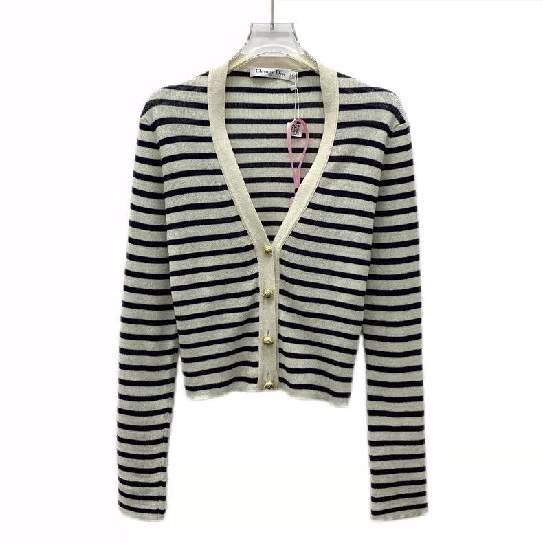 Dior Dior Color-blocked striped linen V-neck single-breasted lon Size XS / US 0-2 / IT 36-38 - 1 Thumbnail