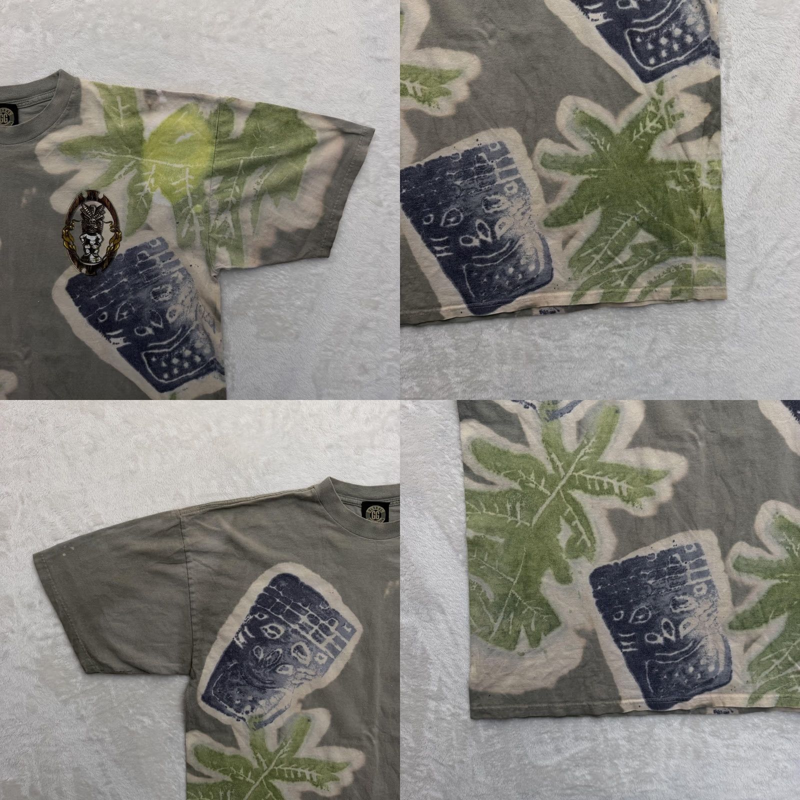 Vintage Global Generation Shirt Mens Large Gray Tiki Mask Palm All Over Graphic Tee Size US L / EU 52-54 / 3 - 9 Thumbnail