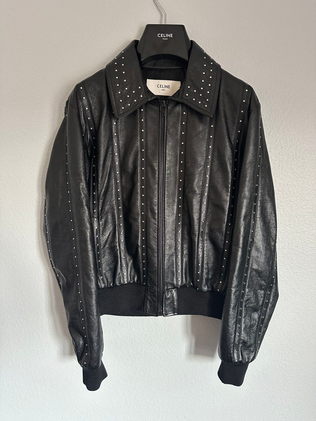 image of Celine Ss19 Runway Studded Leather Jacket in Black, Men's (Size Small)