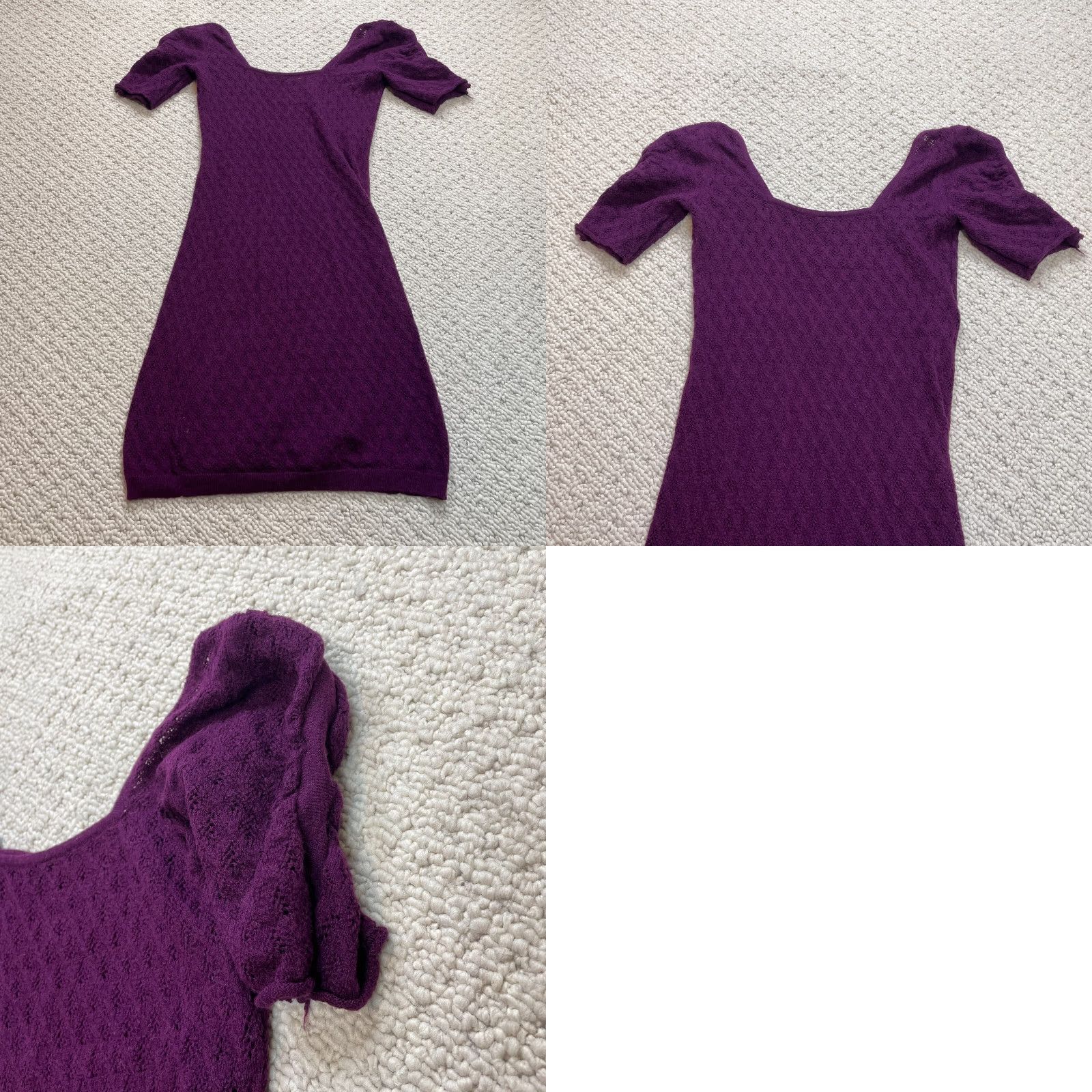 Vintage UNBRANDED Square Neck Sweater Dress Juniors L Purple 3/4 Sleeve Midi Women's Style Dress Size L / US 10 / IT 46 - 8 Thumbnail