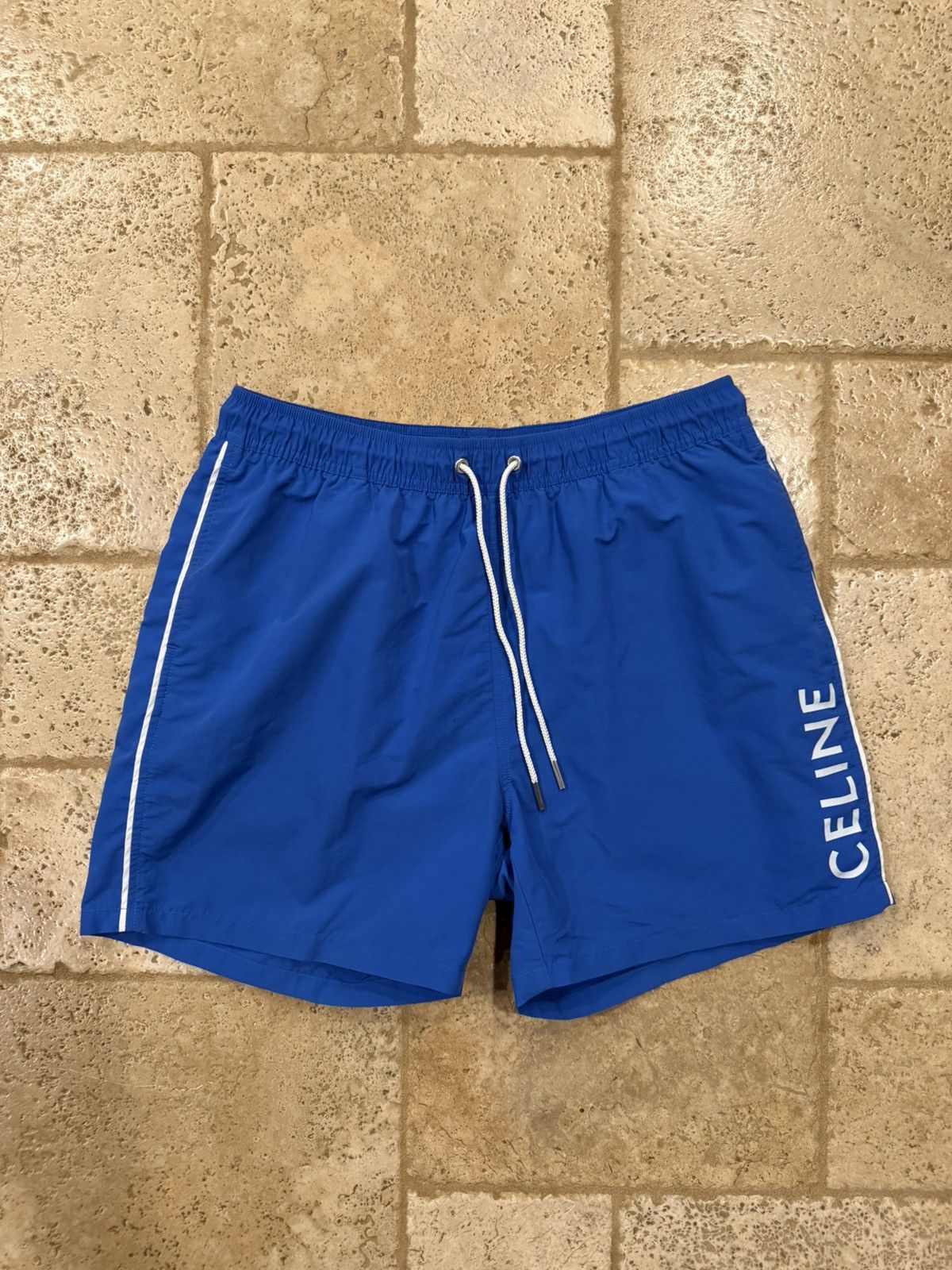 Celine Celine x Hedi FW23 Royal Blue Swim Trunks Logo Print Shorts Size US 34 / EU 50 - 1 Thumbnail