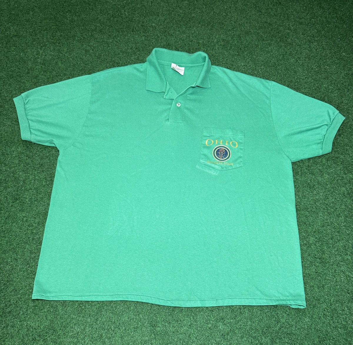 Hanes Vintage Ohio Buckeye State Boxy College Green Polo Shirt Size US L / EU 52-54 / 3 - 1 Thumbnail