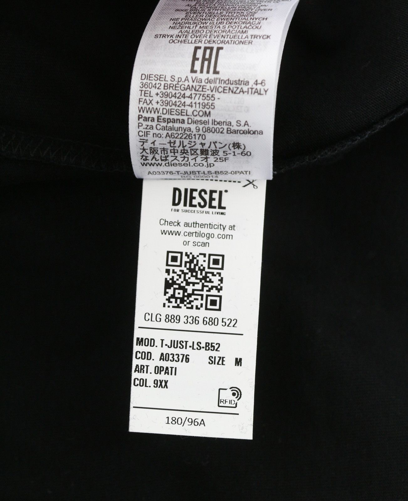 Diesel T-JUST-LS-B52 M Black Tricot Printed T-Shirt 40996 Size US M / EU 48-50 / 2 - 10 Thumbnail