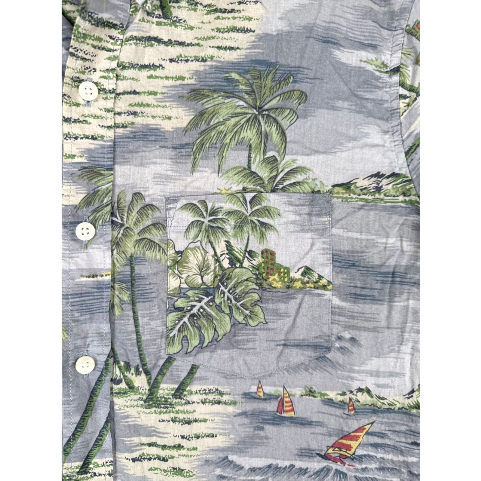 J.Crew J.Crew Shirt Men Medium Gray Green Palm Sailboat Hawaiian 100% Cotton Slim Size US M / EU 48-50 / 2 - 6 Thumbnail