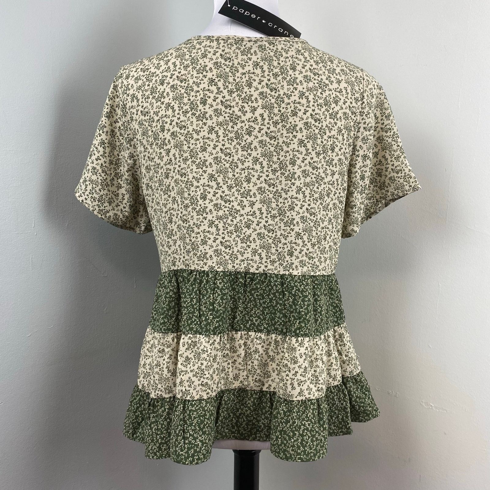 Other Paper Crane Peasant Tiered Floral Top Dusty Green Blouse Size M / US 6-8 / IT 42-44 - 5 Thumbnail
