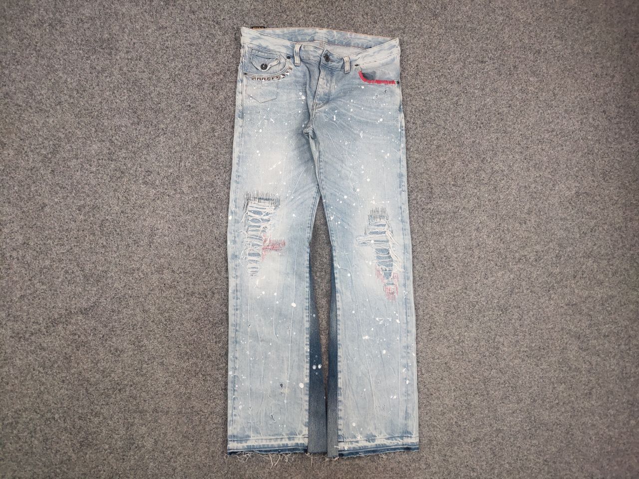 G-Star G star raw custom denim Flared le Grand Bleu peint Jeans Y2K Size US 33 - 3 Thumbnail