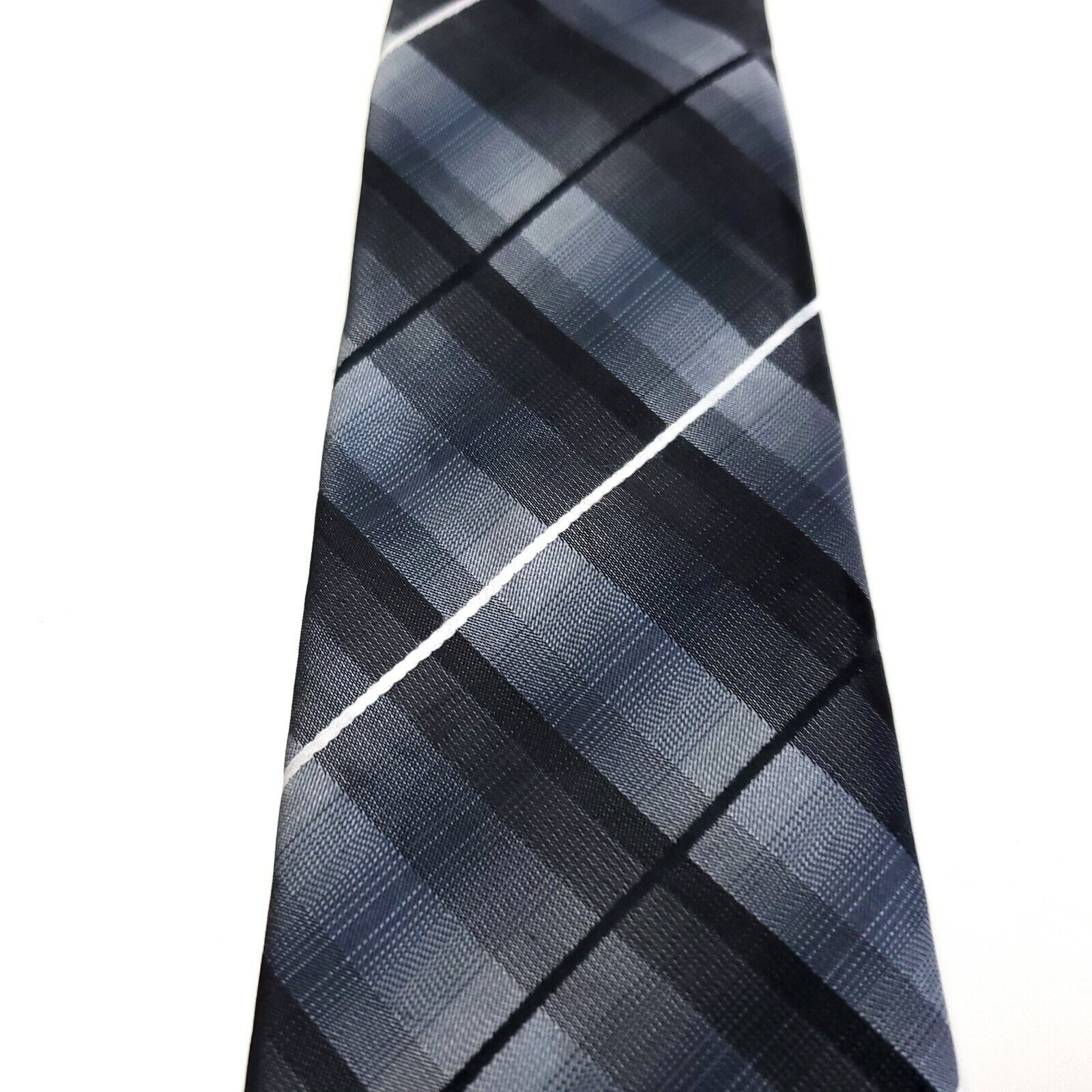 J Ferrar JF J Ferrar Gray Plaid Polyester Skinny Tie Size ONE SIZE - 2 Thumbnail