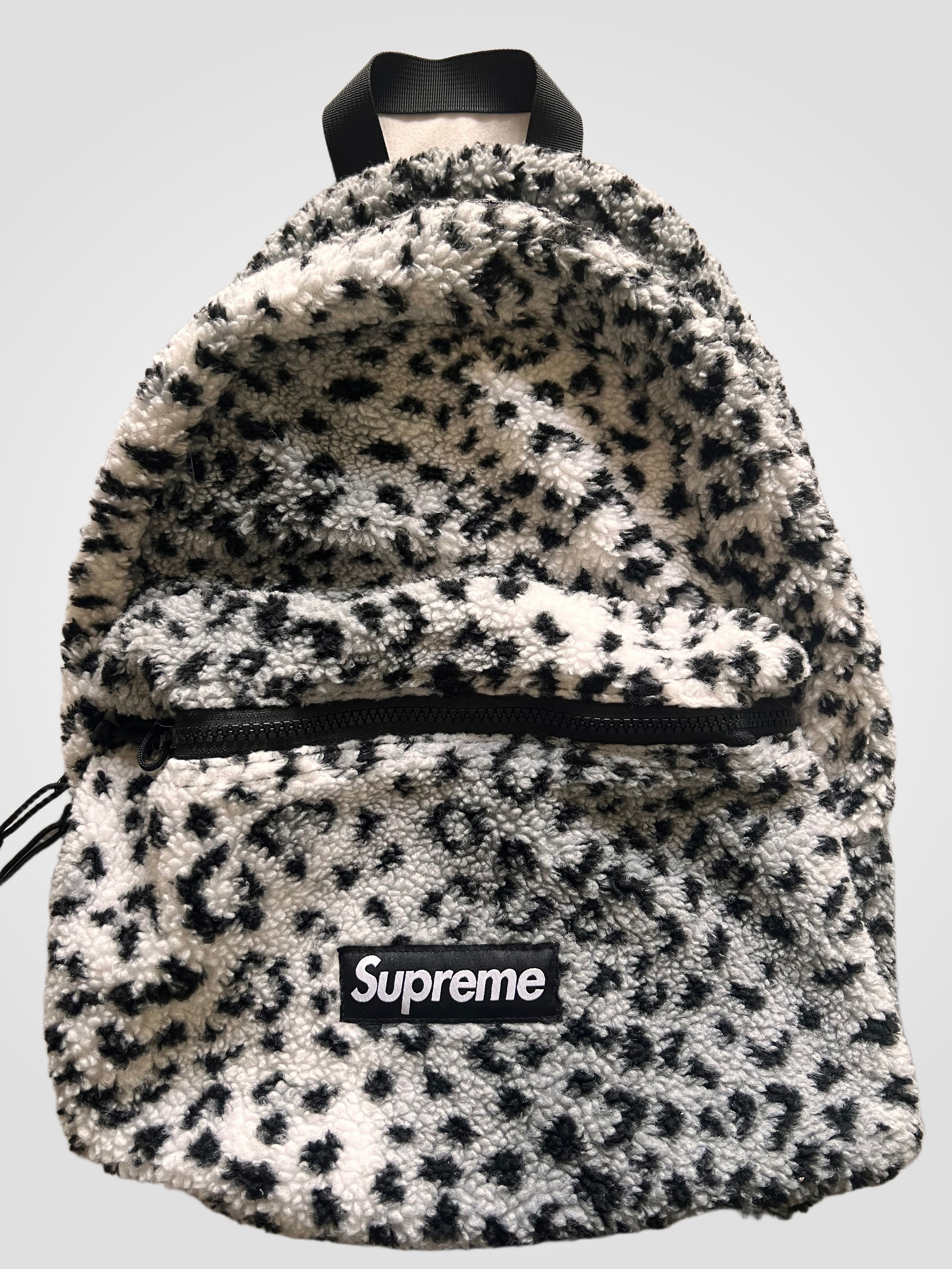 Supreme Supreme Leopard Fleece Backpack Bag White Black Zebra