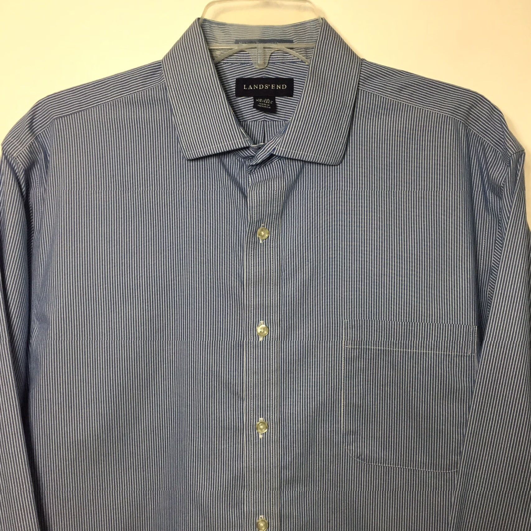 Lands' End Lands End Shirt Mens 16 Tall Blue Striped Long Sleeve Button Up Size US L / EU 52-54 / 3 - 3 Thumbnail
