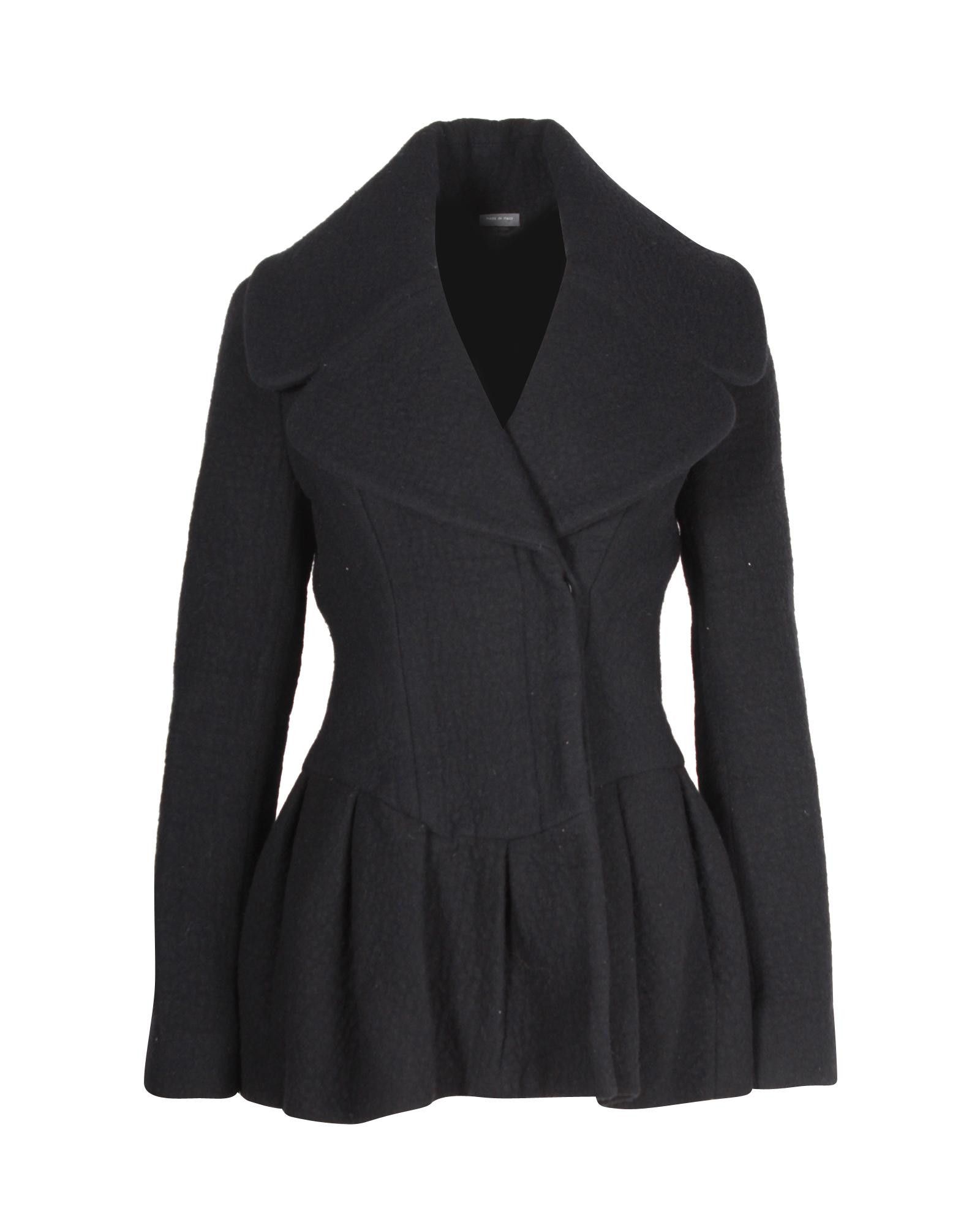 image of Alexander Mcqueen Flattering Peplum Coat In Premium Wool in Black, Women's (Size Small)