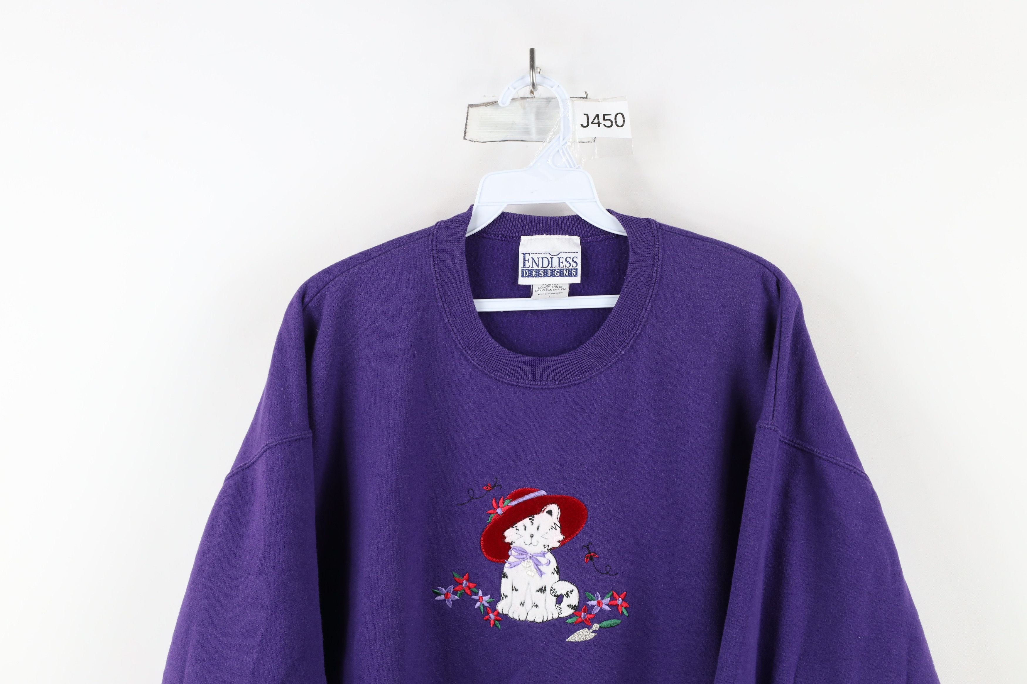 Vintage Vintage 90s Streetwear Cat Kitten Flower Crewneck Sweatshirt Size L / US 10 / IT 46 - 2 Thumbnail