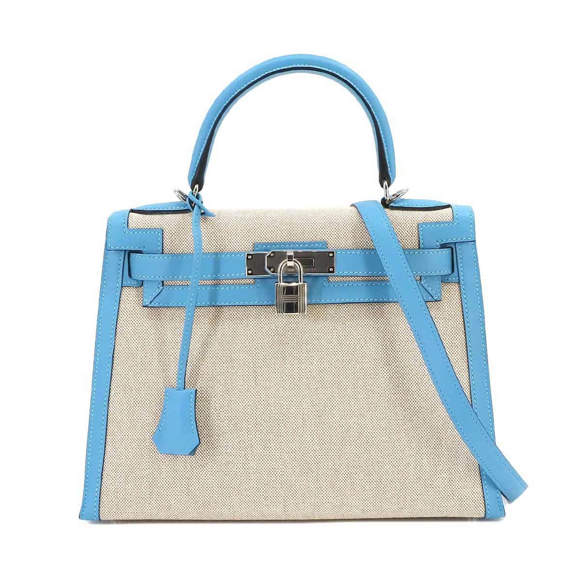 image of Hermes Kelly 28 2Way Hand Shoulder Bag Toile Ash Swift Ecru Bleu Du Nord D Engraved Outside Stitchi