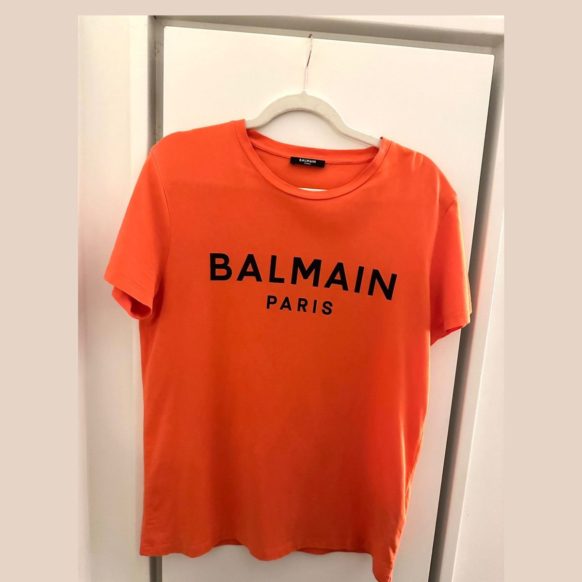 image of Balmain Cotton T-Shirt in Orange, Men's (Size Small)