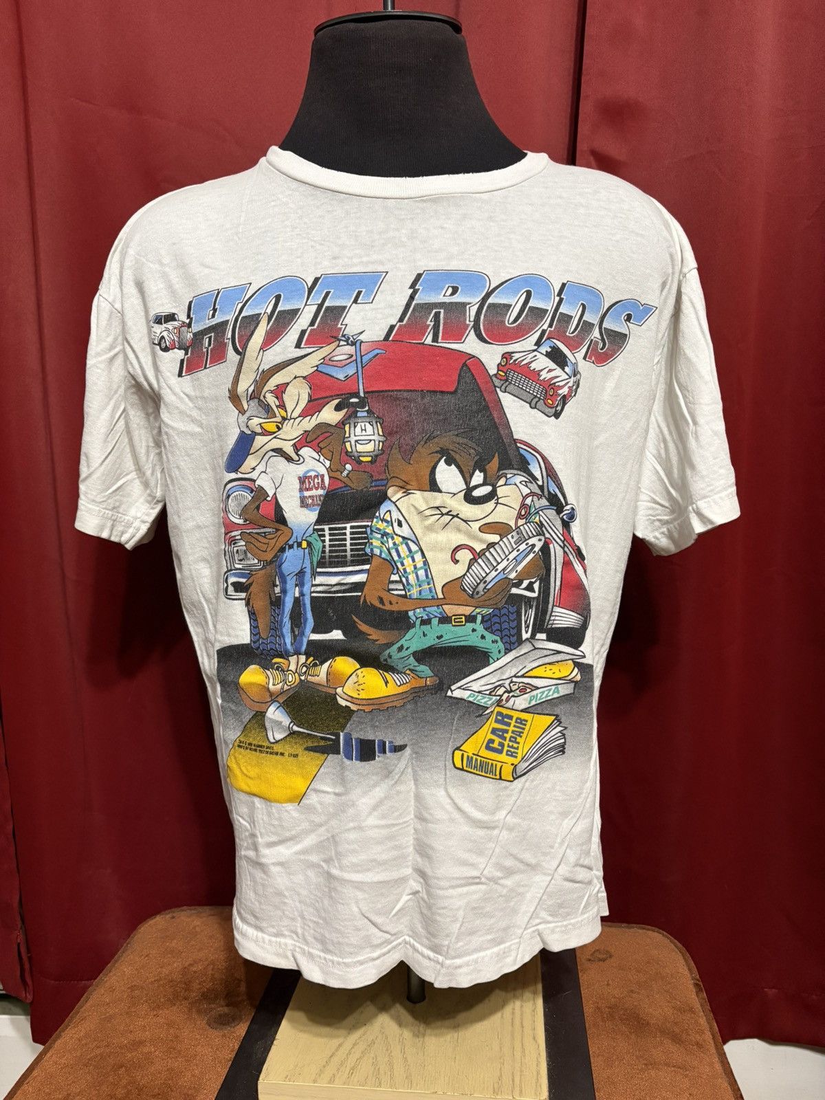 Vintage Looney Tunes Tshirt 90's Hot Rods Mechanic Taz Grail