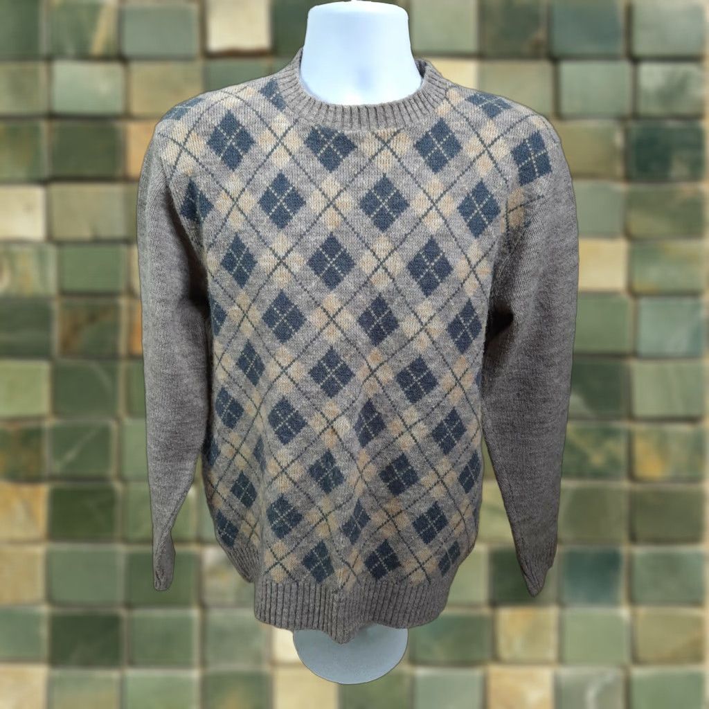 Vintage VINTAGE Jersild Knit Sweater Shirt Beig e 80s Rockabilly USA Made Argyle Wintuk S7C L Regular Adults Mens Size US L / EU 52-54 / 3 - 1 Thumbnail