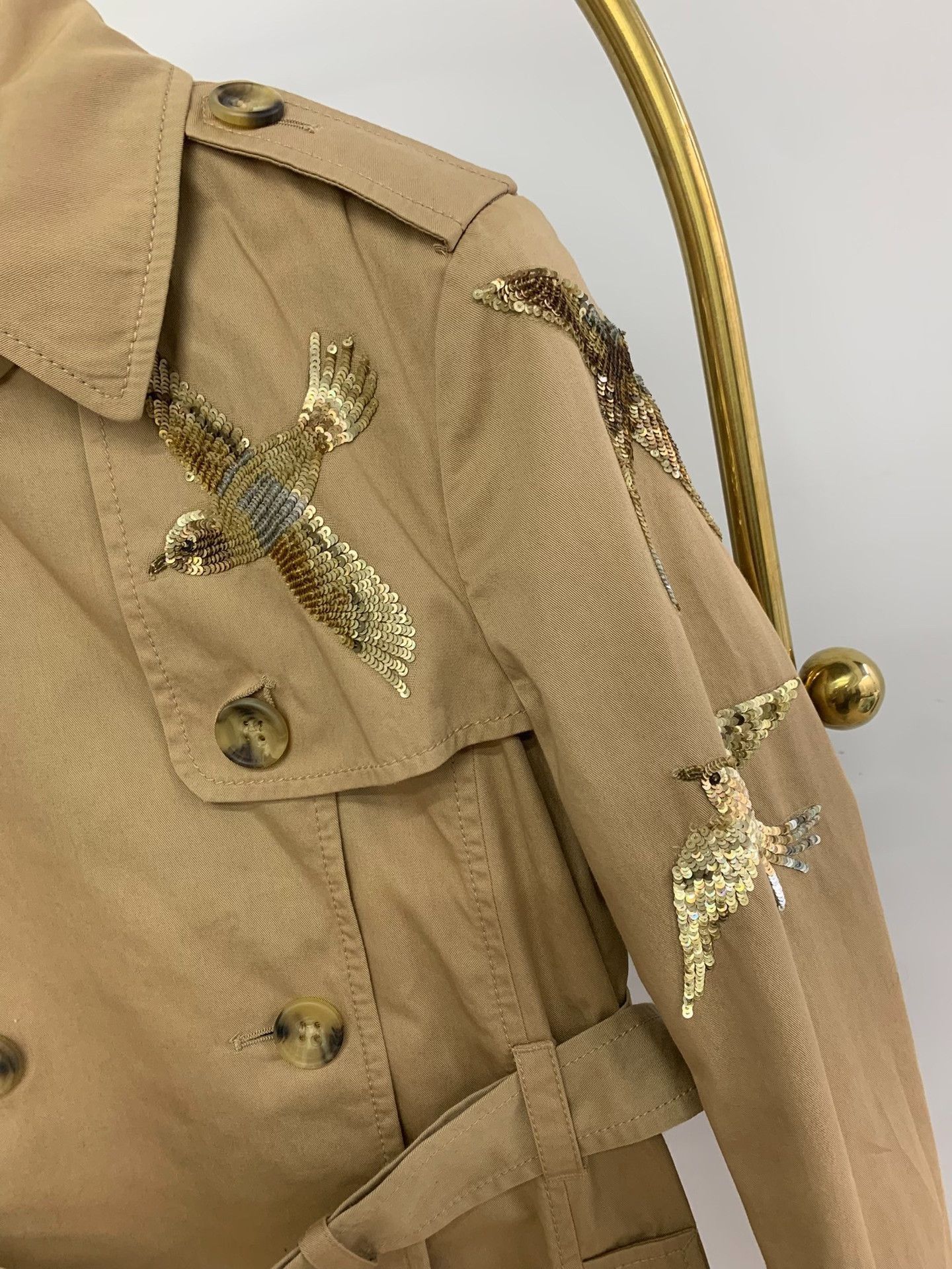 Red Valentino Khaki Sequin Embroidered Trench Coat/ in Beige, Women's — image 2 of 6