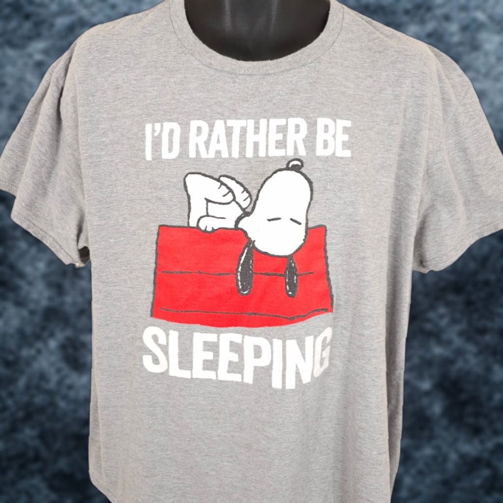 Peanuts Snoopy T Shirt Mens 2XL Gray Peanuts Id Rather Be Sleeping Comic Strip Shirt Mens 2XL Gray Snoopy Peanuts Cartoon Size US XXL / EU 58 / 5 - 1 Thumbnail
