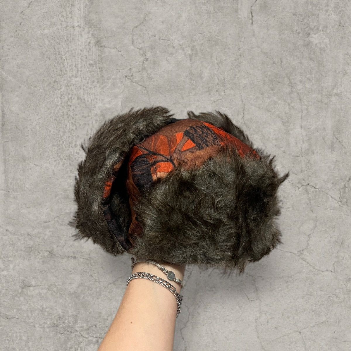 Japanese Brand Russian Ushanka fluffy winter hat in red camo. One size Size ONE SIZE - 1 Thumbnail