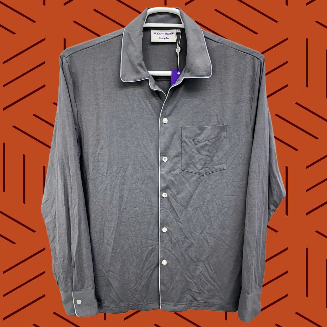 Sleepy Jones Sleepy Jones + Purple Pajama Shirt Mens M Gray Long Sleeve Button Front Lounge Pajama Top Size US M / EU 48-50 / 2 - 1 Thumbnail