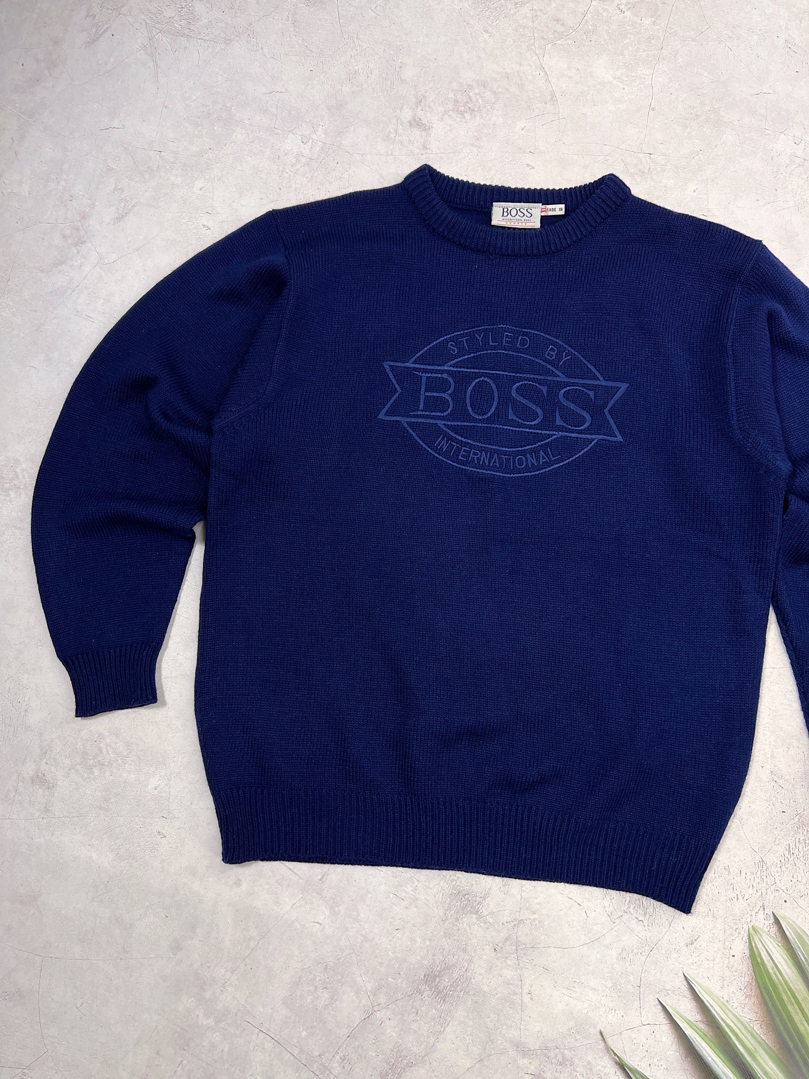 Hugo Boss × Vintage Vintage Hugo Boss Knit Sweater Embroidered Big Logo Size US M / EU 48-50 / 2 - 2 Thumbnail