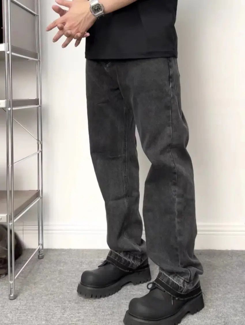 Designer × Japanese Brand Retro washed distressed black straight-leg jeans Size US 32 / EU 48 - 3 Thumbnail