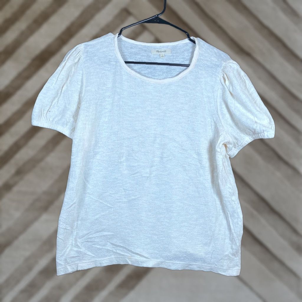 Madewell Madewell Blouse Womens Crew Neck Puff Short Sleeve 100% Cotton L Ivory/Cream Size L / US 10 / IT 46 - 1 Thumbnail