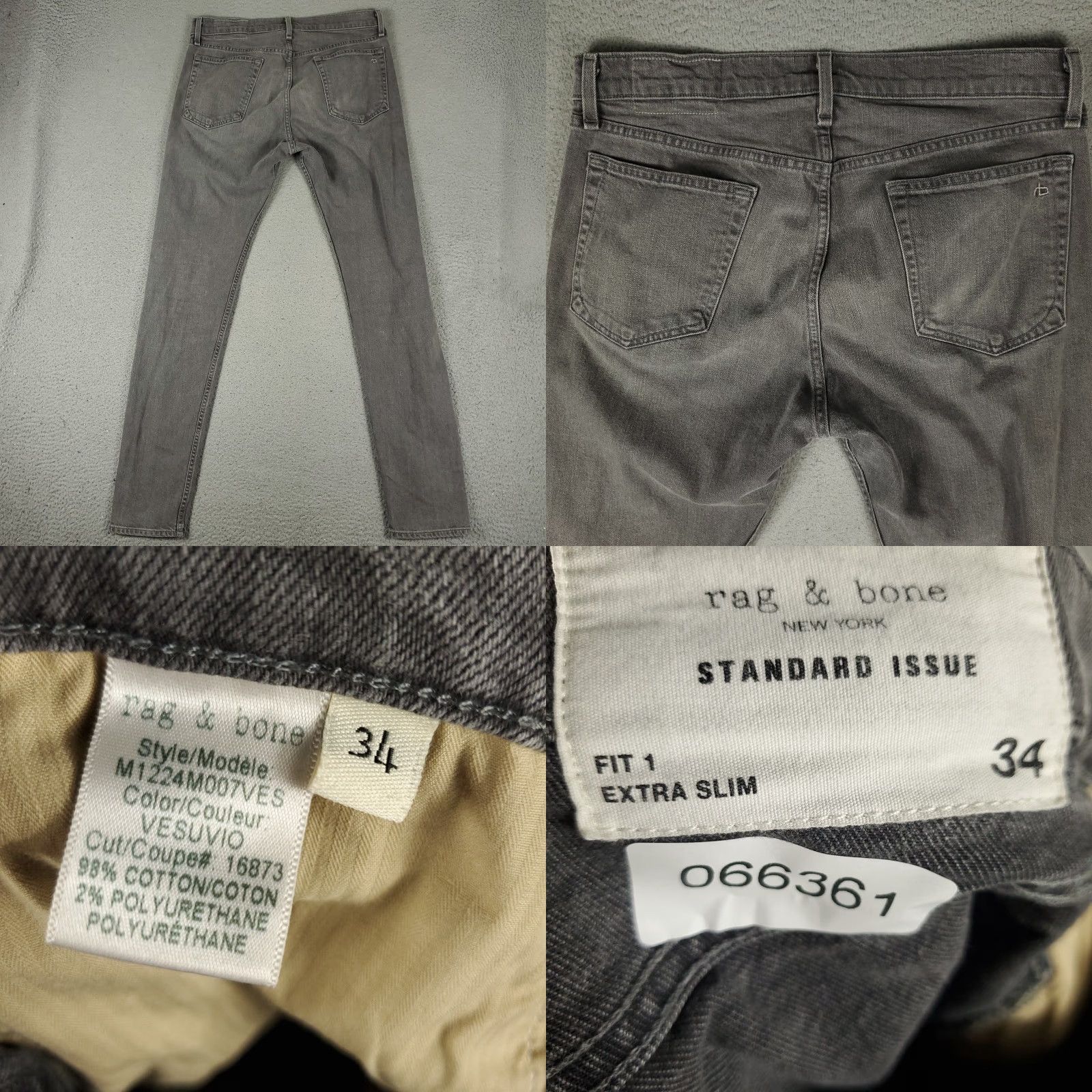 Rag & Bone rag & bone Jeans Mens 34x33 Gray Extra Slim Fit Denim Pants Regular Waist 34 5-Pocket Design Straight Vintage No Size US 34 / EU 50 - 8 Thumbnail