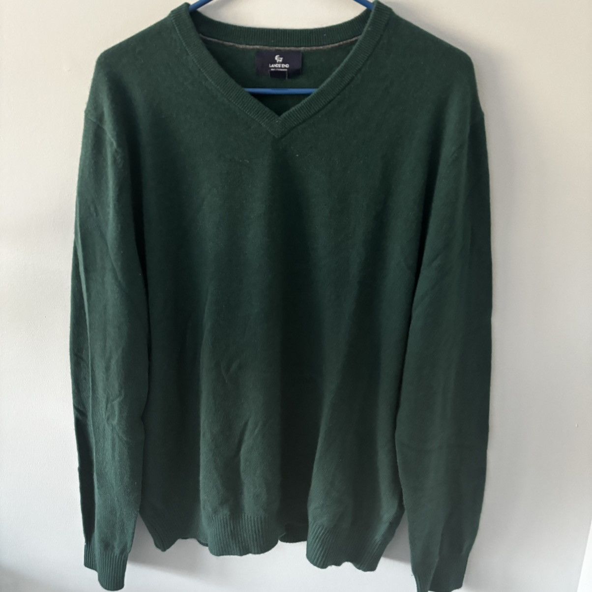 Lands' End Lands End 100% Cashmere Green V Neck Sweater Size US L / EU 52-54 / 3 - 1 Thumbnail