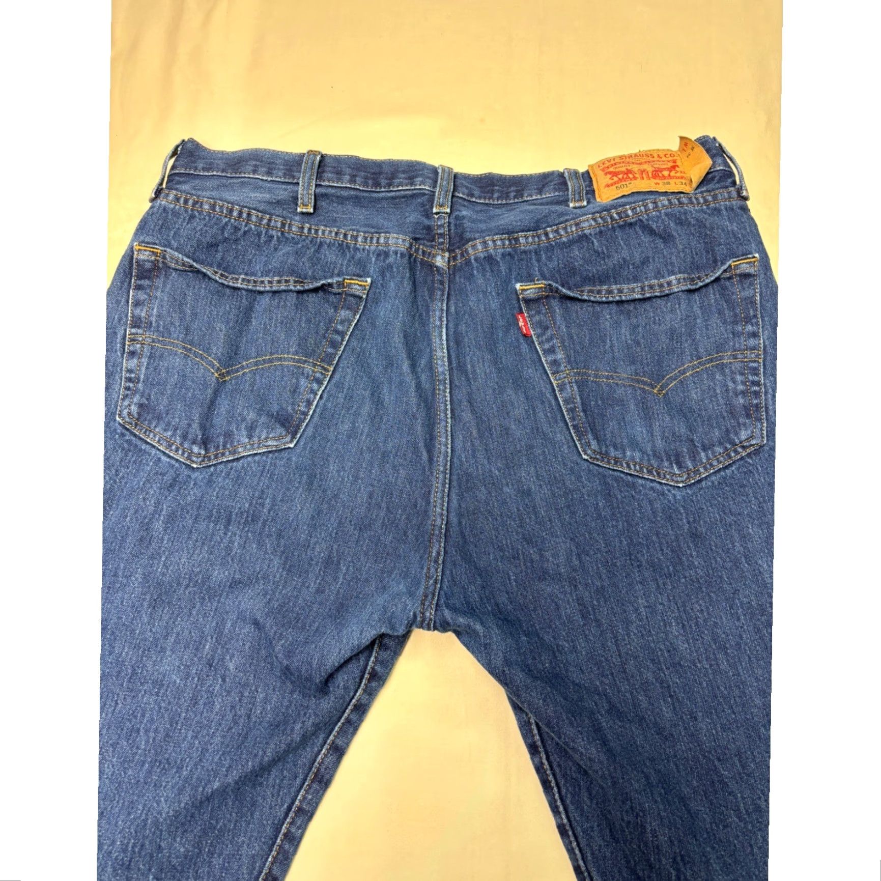 Denime VINTAGE Levi Strauss 501 Jeans Men 38x34 Dark Wash Denim Button Fly Straight Mens Size US 38 / EU 54 - 7 Thumbnail