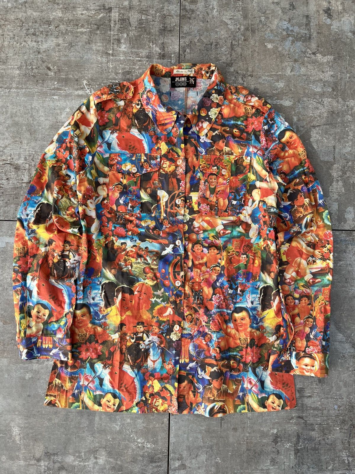 Cravate En Soie Vintage Jean Paul Gaultier Années 90 - Imprimé Chien Et Femme Japonais - Rare