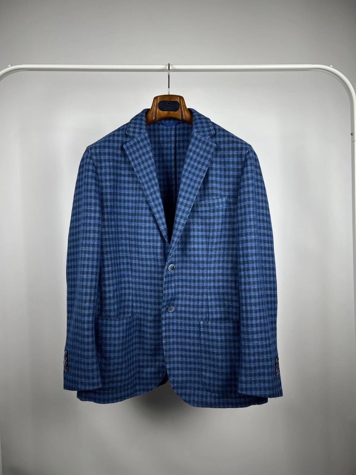 Boggi Milano Check Unlined Wool Blend Patch Pocket Blazer