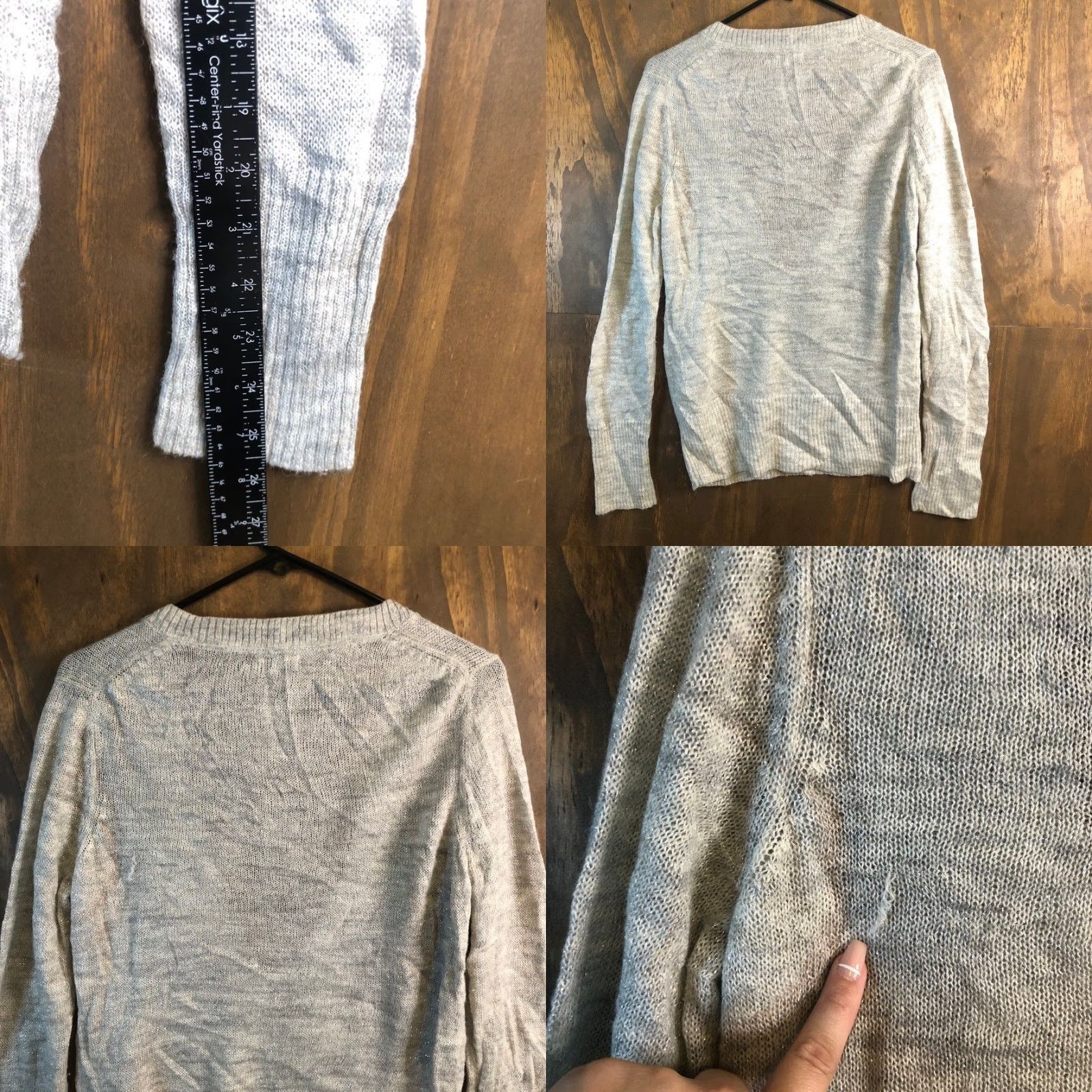 Express Express Sweater Gray Metallic Deep V-Neck Merino Wool Blend Large Womens Pullover Knit Long Sleeve Regular Size L Size L / US 10 / IT 46 - 8 Thumbnail