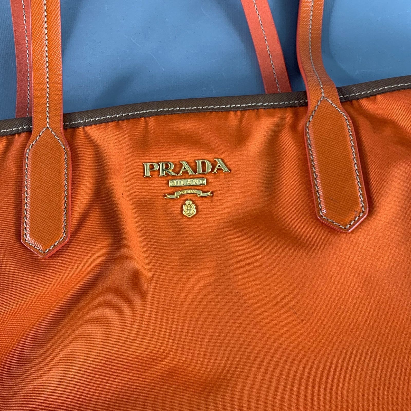 Prada PRADA Orange Gold Saffiano Nylon Leather Trim Tote Handbag Size ONE SIZE - 12 Thumbnail