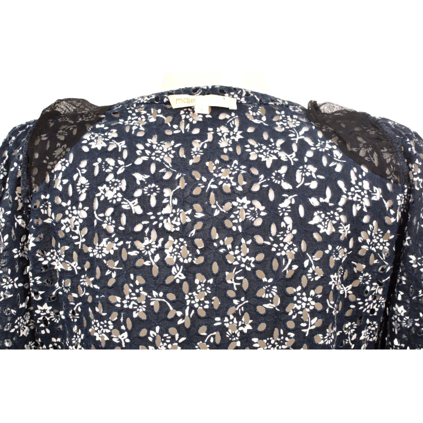 Maje Maje Blouse Top Shirt Women 2 Blue Cotton Eyelet Floral Embroidered Nuit E16LUIGY Nuit 100% Cotton Womens Size XS / US 0-2 / IT 36-38 - 5 Thumbnail