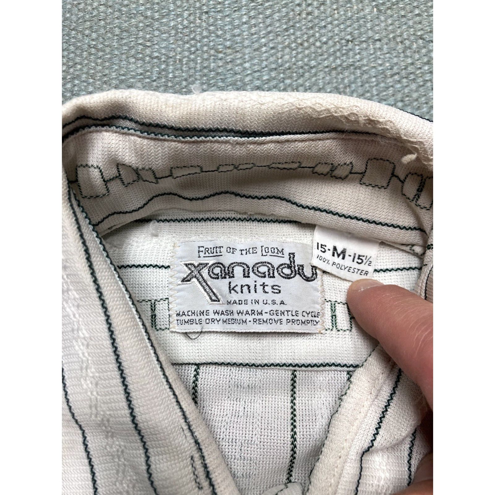 Fruit Of The Loom VINTAGE Fruit of the Loom Polo Shirt Knit Striped Xanadu 1970s Medium White Mens Short Sleeve Button-Up Size US M / EU 48-50 / 2 - 6 Thumbnail