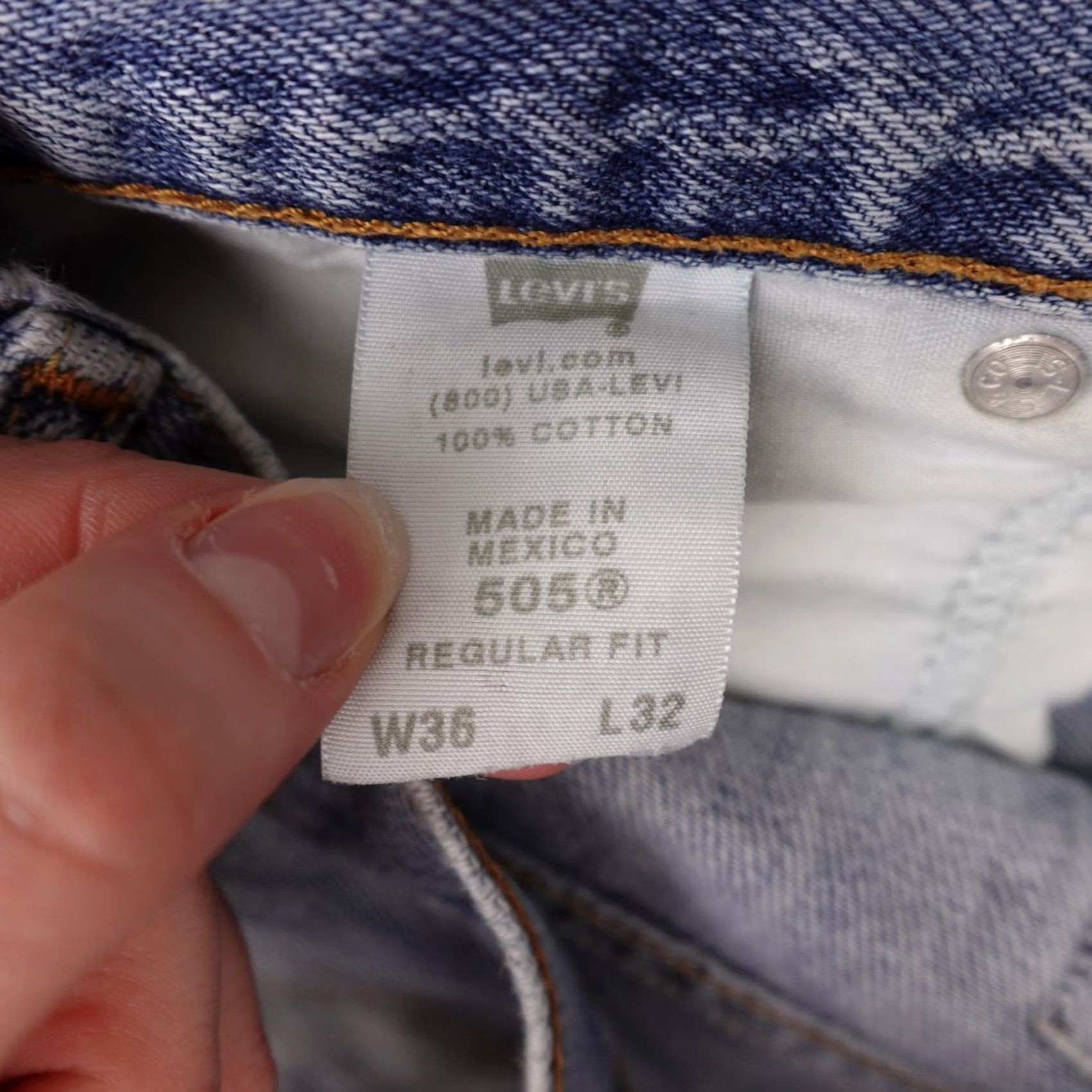 Levi's Levi's 505 Jeans Mens 36x32 Blue Denim Regular Fit Distressed Mexico Size US 36 / EU 52 - 4 Thumbnail