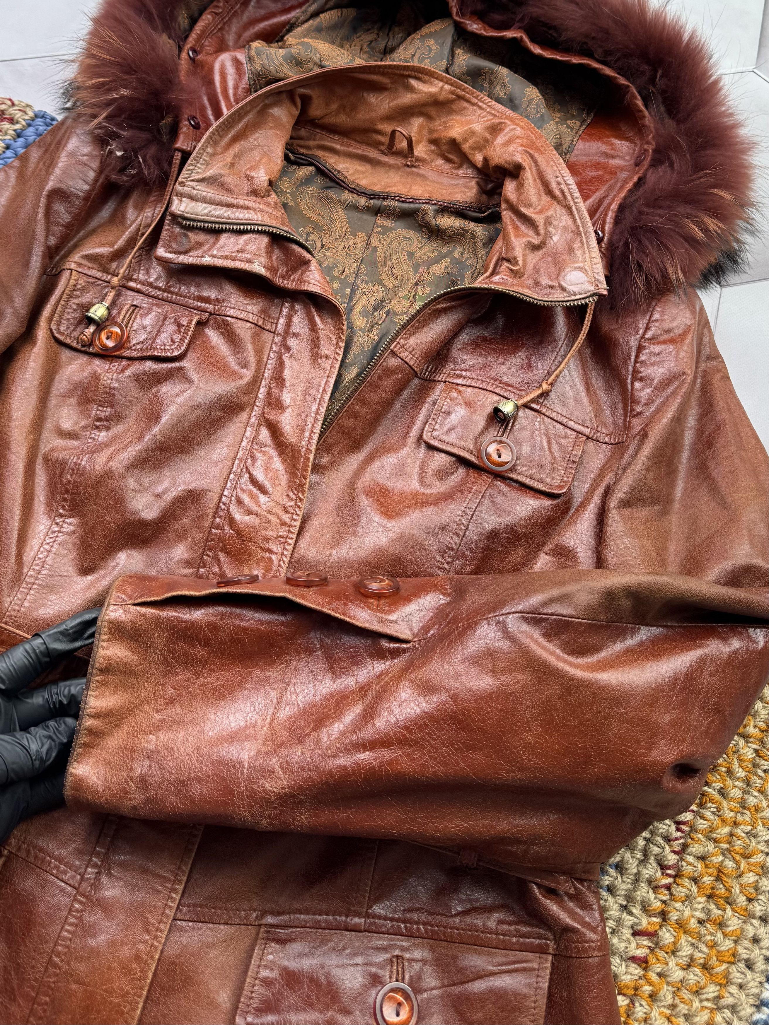 Vintage Vintage Hooded Leather Jacket (E4) Size US S / EU 44-46 / 1 - 5 Thumbnail