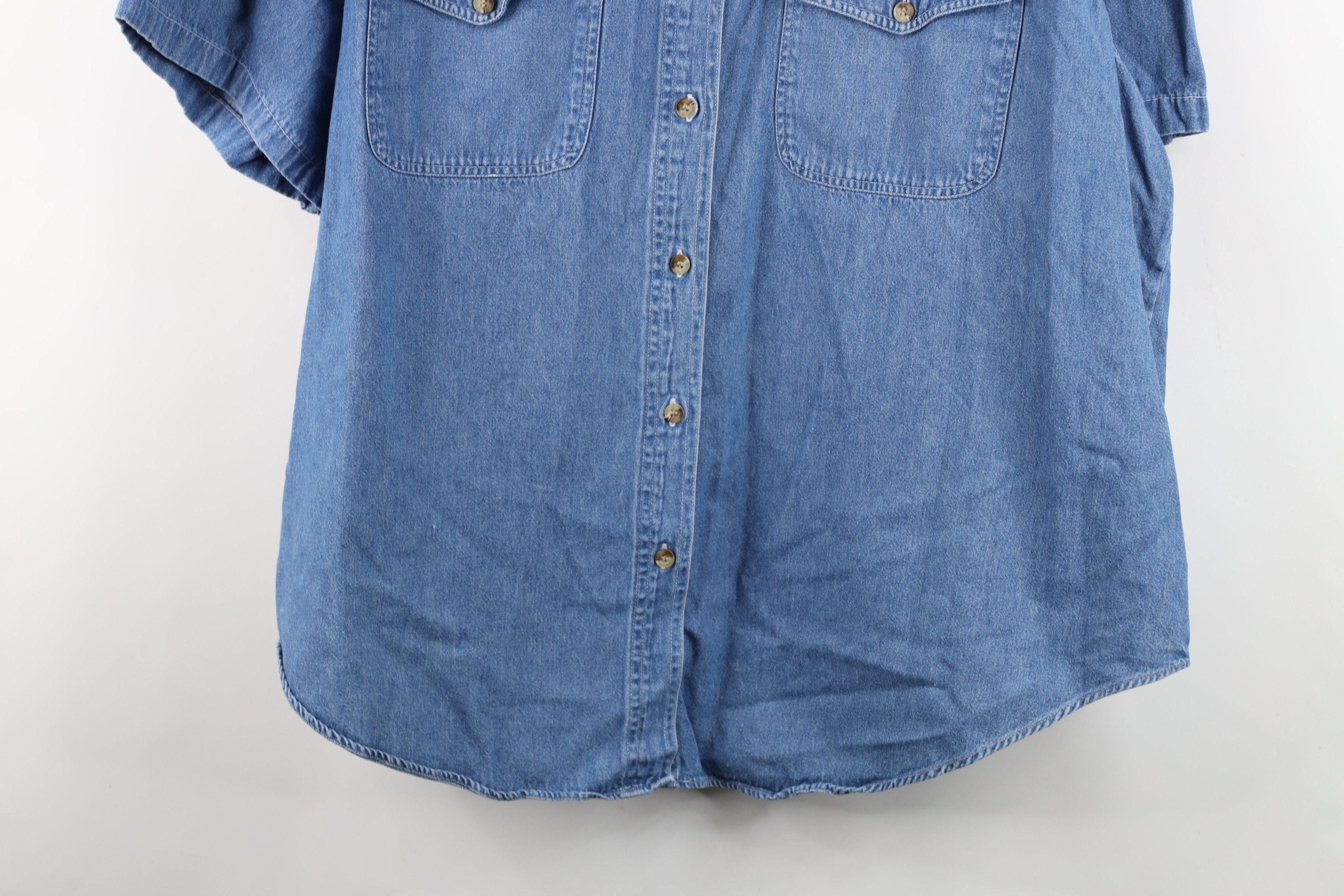 Vintage Vintage 90s Streetwear Baggy Short Sleeve Denim Button Shirt Size S / US 4 / IT 40 - 3 Thumbnail