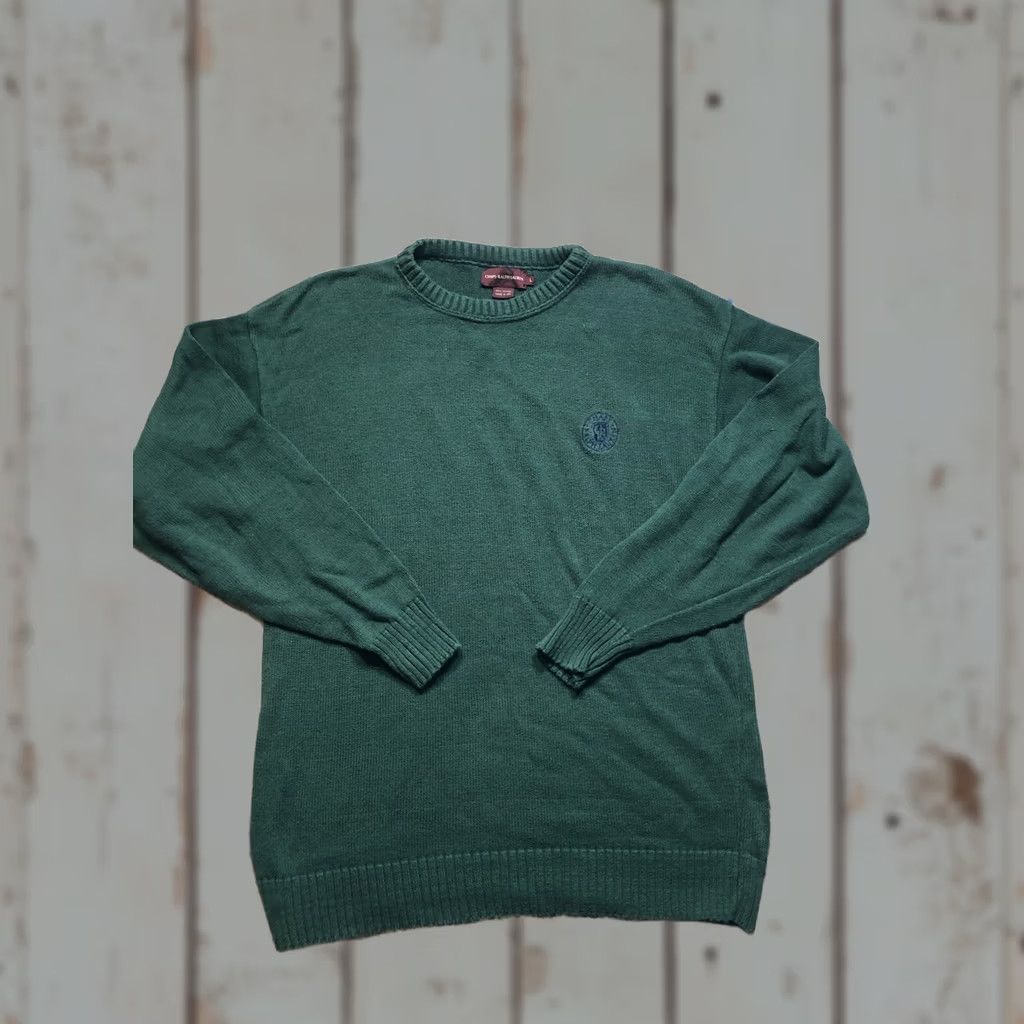 Chaps VINTAGE CHAPS Ralph Lauren Sweater Mens Large Green Cable-Knit Pullover Jacket Long Sleeve Collared Cotton Knit USA 80s 90s Preppy Classic Size US L / EU 52-54 / 3 - 1 Thumbnail