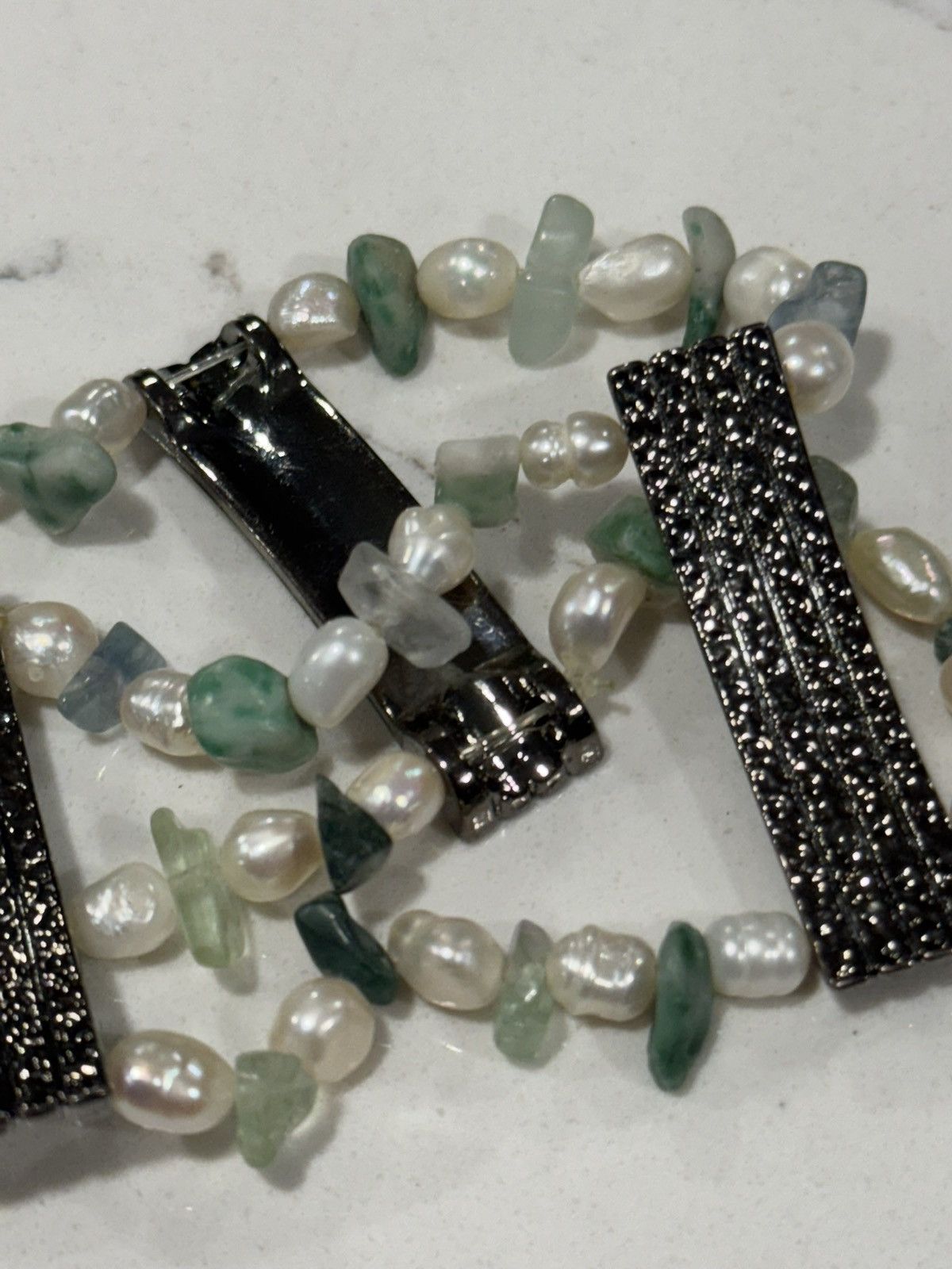 Jewelry Vintage Authentic Freshwater Pearl & Jade Double Bracelet Size ONE SIZE - 10 Thumbnail
