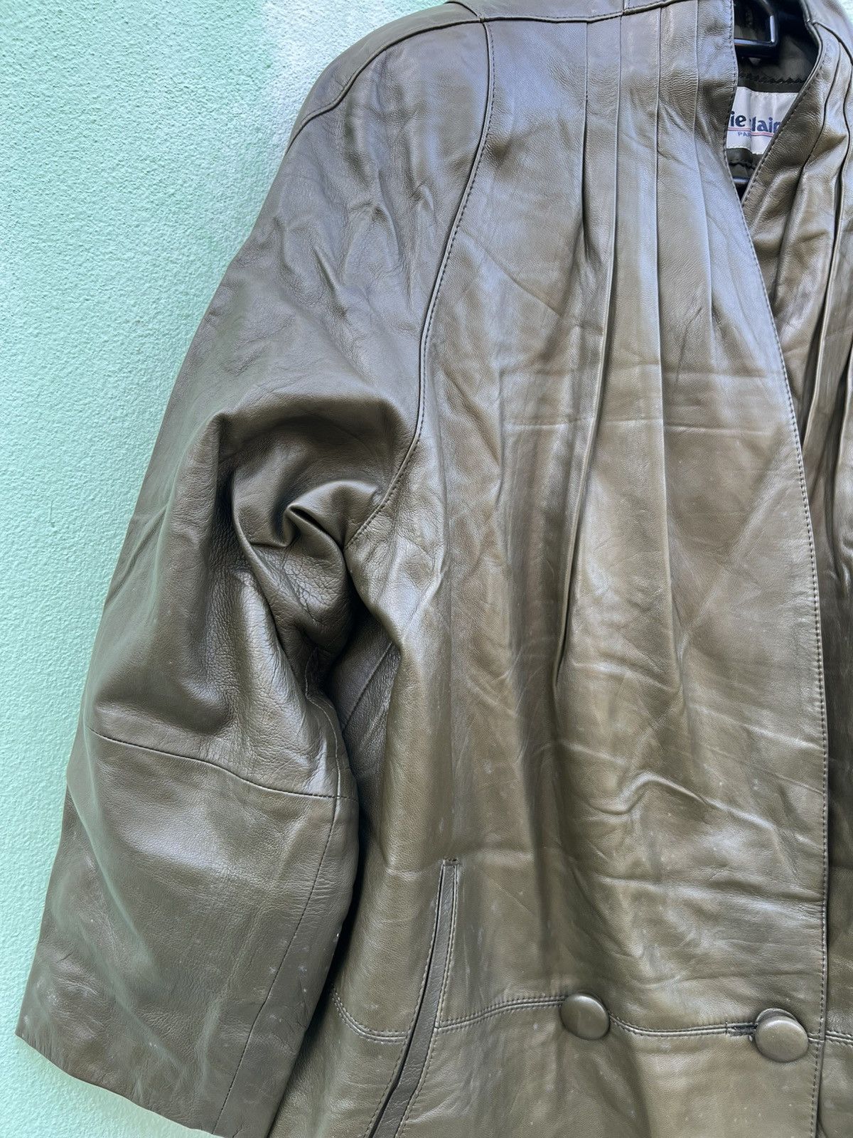 Japanese Brand Vintage Marie Claire Paris Pleated Leather Jacket OliveGreen Size US L / EU 52-54 / 3 - 6 Thumbnail