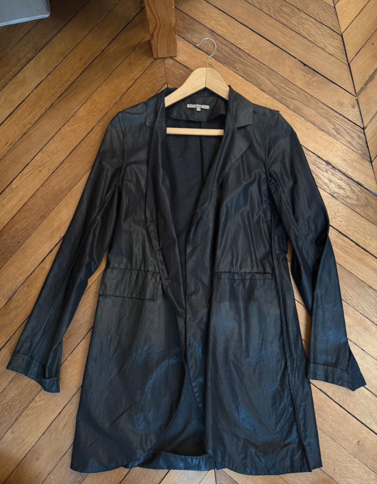 Sandrine Philippe Sandrine Philippe Black waxed long blazer Size 46S - 1 Thumbnail