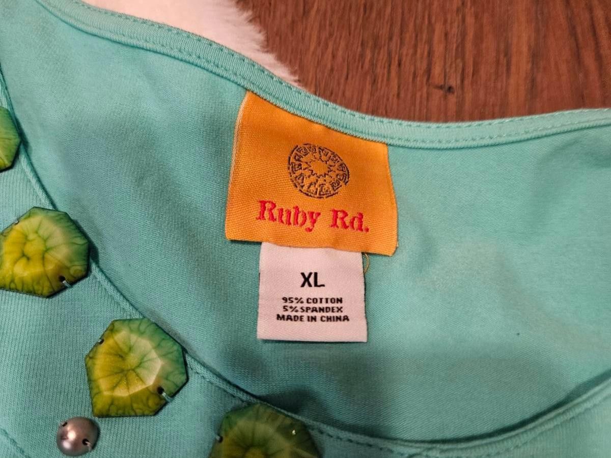 Designer Ruby Rd. Aqua Blue Embellished Top Size XL / US 12-14 / IT 48-50 - 5 Thumbnail