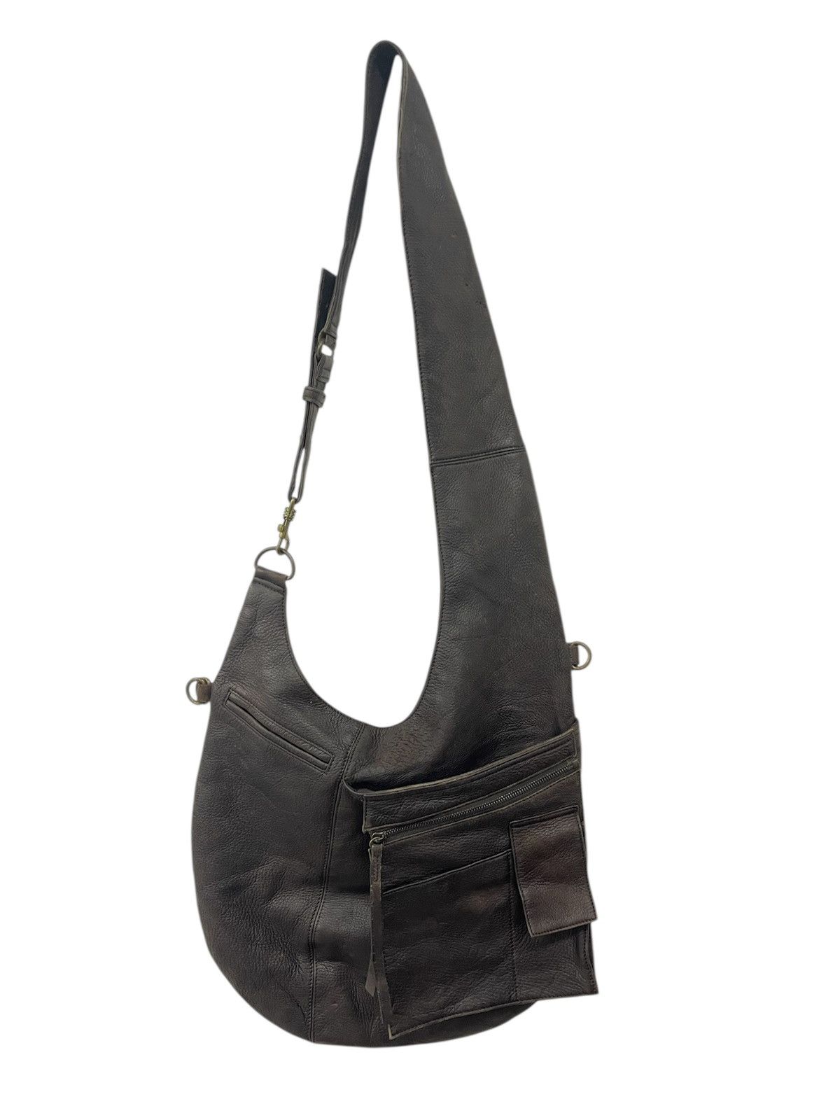 Genuine Leather x Hiroko Koshino Homme Hiroko Moon Crossbody Leather Bag in Brown, Men's