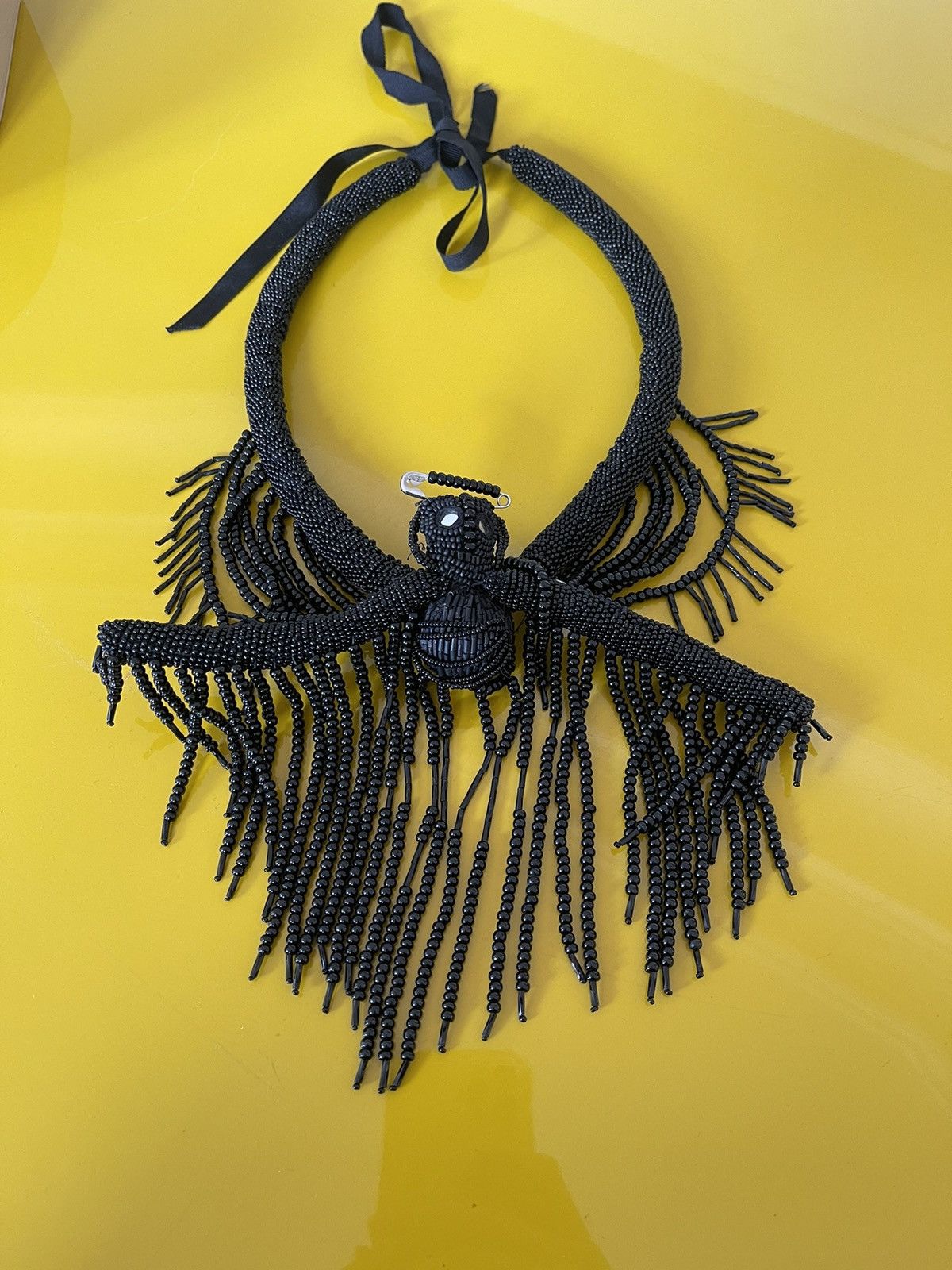 image of Walter Van Beirendonck Owl Necklace in Black, Men's