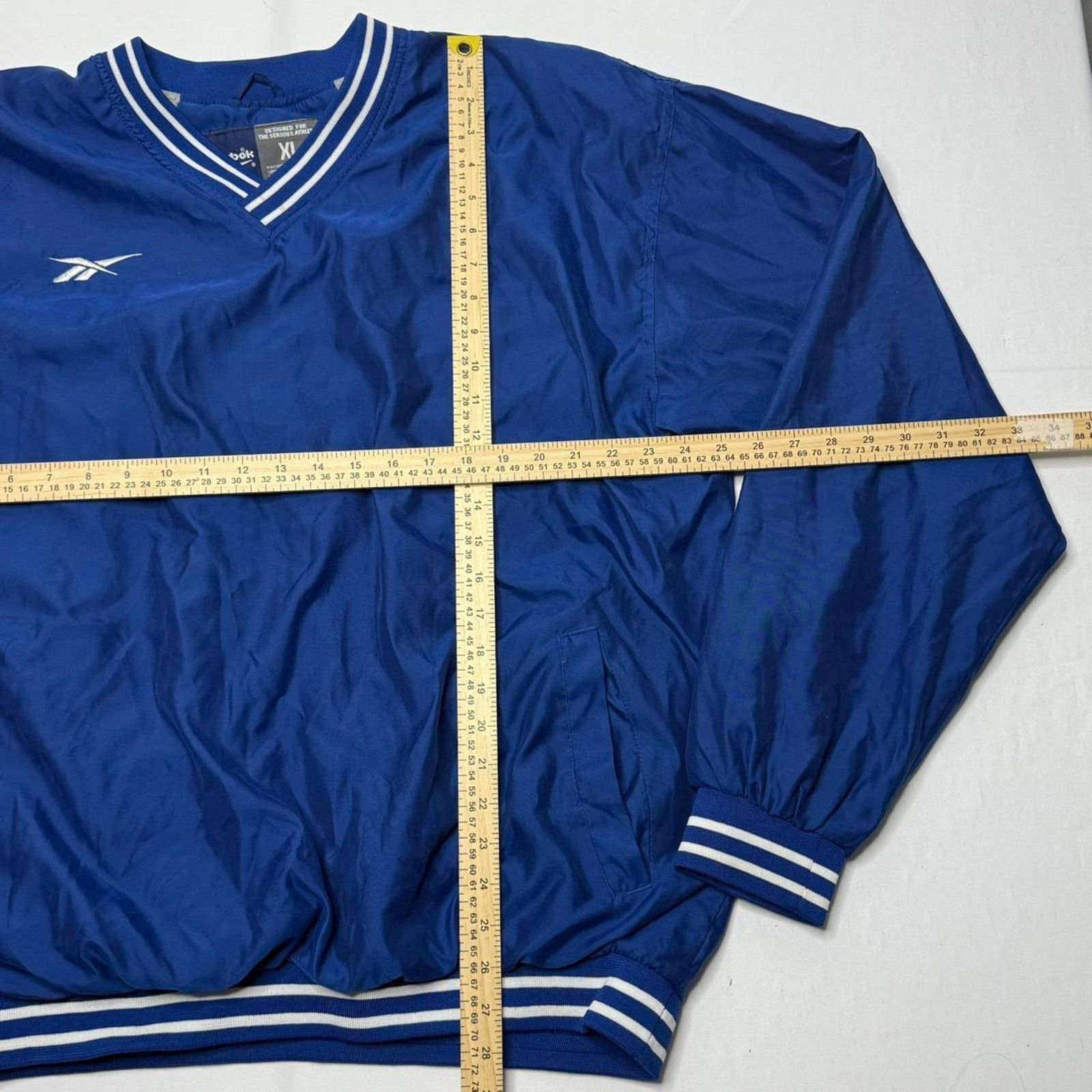 Vintage Reebok Pullover Windbreaker XL Blue Striped Cuffs